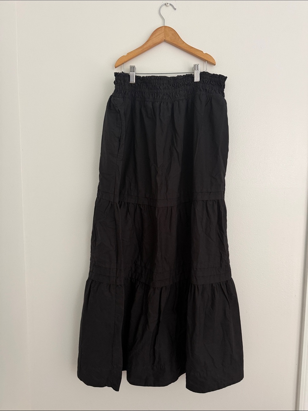 Anthropologie Smocked Waist Black Tiered Maxi Skirt